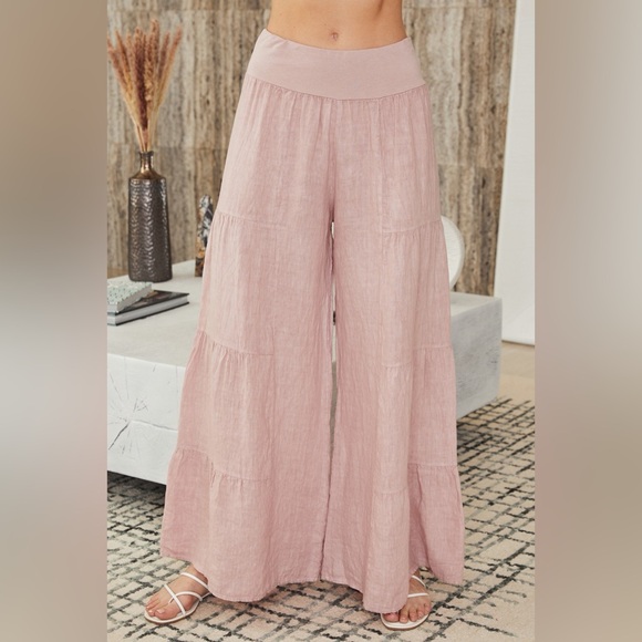 Milio Milano Pants - (2-36/255005-SOL-BLSH) LINEN TIERED PALAZZO PANT